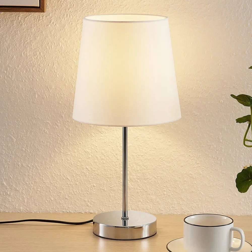 Lindby Bordlamper > Leza bordlampe, krom, hvid skærm