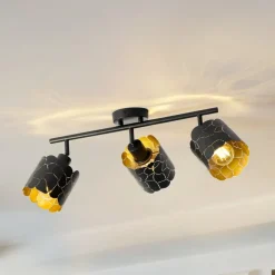 Lindby Gang|Loftlamper > loftlampe Aralena, sort/guld, 3 lyskilder, længde 70 cm