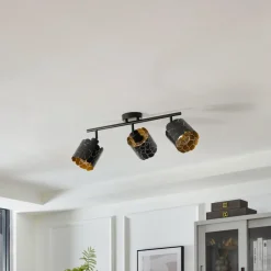 Lindby Gang|Loftlamper > loftlampe Aralena, sort/guld, 3 lyskilder, længde 70 cm