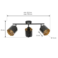 Lindby Gang|Loftlamper > loftlampe Aralena, sort/guld, 3 lyskilder, længde 70 cm