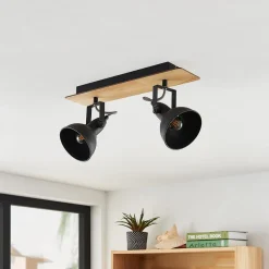 Gang|Loftlamper ^ Lindby loftlampe Aylis, 2 lyskilder, 40 cm, sort, træ, E14