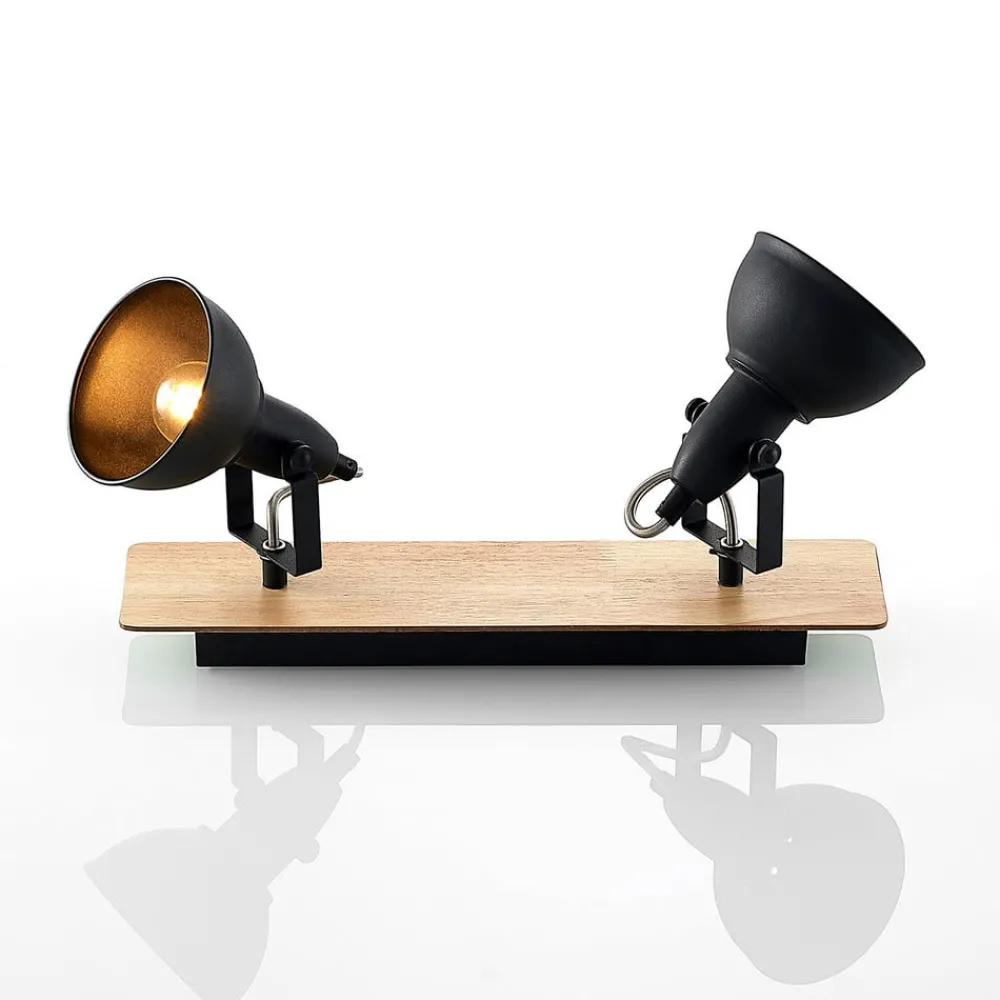 Gang|Loftlamper ^ Lindby loftlampe Aylis, 2 lyskilder, 40 cm, sort, træ, E14