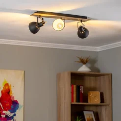 Lindby Gang|Loftlamper > loftlampe Aylis, 3 lyskilder, 60 cm, sort, træ, E14