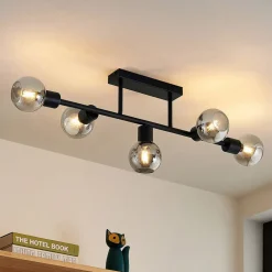 Loftlamper|Loftlamper ^ Lindby loftlampe Biscala, 5 lyskilder, sort/røget, E14