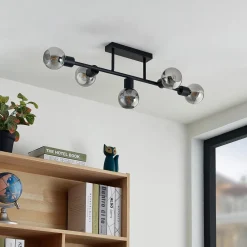 Loftlamper|Loftlamper ^ Lindby loftlampe Biscala, 5 lyskilder, sort/røget, E14