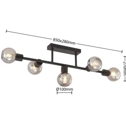 Loftlamper|Loftlamper ^ Lindby loftlampe Biscala, 5 lyskilder, sort/røget, E14