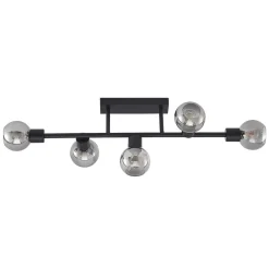 Loftlamper|Loftlamper ^ Lindby loftlampe Biscala, 5 lyskilder, sort/røget, E14