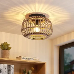 Lindby Loftlamper|Loftlamper > loftlampe Bominio, Ø 33 cm, rattan, træ, E27