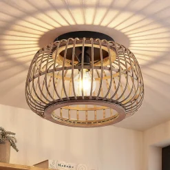 Loftlamper|Loftlamper ^ Lindby loftlampe Bominio, Ø 40 cm, rattan, træ, E27