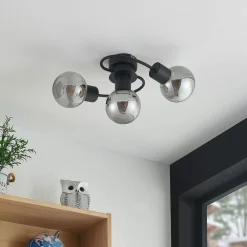 Loftlamper|Loftlamper ^ Lindby loftlampe Ciala, 3 lyskilder, sort, røgfarvet, glas