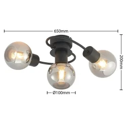 Loftlamper|Loftlamper ^ Lindby loftlampe Ciala, 3 lyskilder, sort, røgfarvet, glas