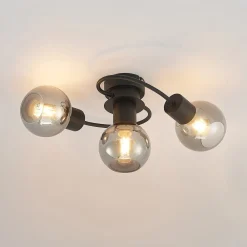 Loftlamper|Loftlamper ^ Lindby loftlampe Ciala, 3 lyskilder, sort, røgfarvet, glas