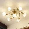 Gang|Loftlamper ^ Lindby loftlampe Ciala, 7 lyskilder, messingfarvet, glas
