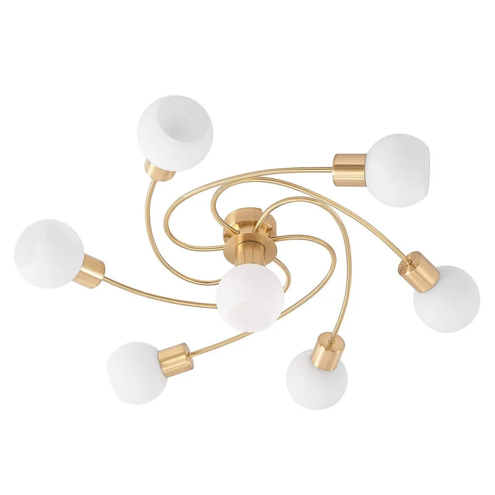Gang|Loftlamper ^ Lindby loftlampe Ciala, 7 lyskilder, messingfarvet, glas
