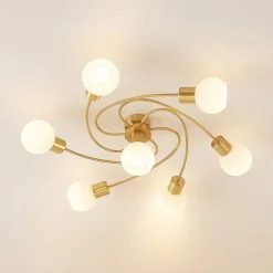 Gang|Loftlamper ^ Lindby loftlampe Ciala, 7 lyskilder, messingfarvet, glas