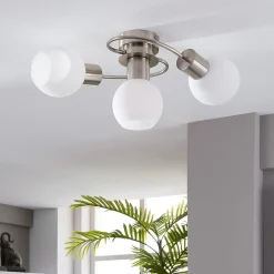 Gang|Loftlamper ^ Lindby loftlampe Ciala, 3-lys, nikkelfarvet, glas