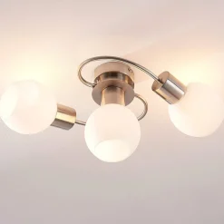 Gang|Loftlamper ^ Lindby loftlampe Ciala, 3-lys, nikkelfarvet, glas