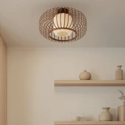 Lindby Loftlamper|Pendellamper > loftlampe Davella, Ø 50 cm, bambus, tekstil