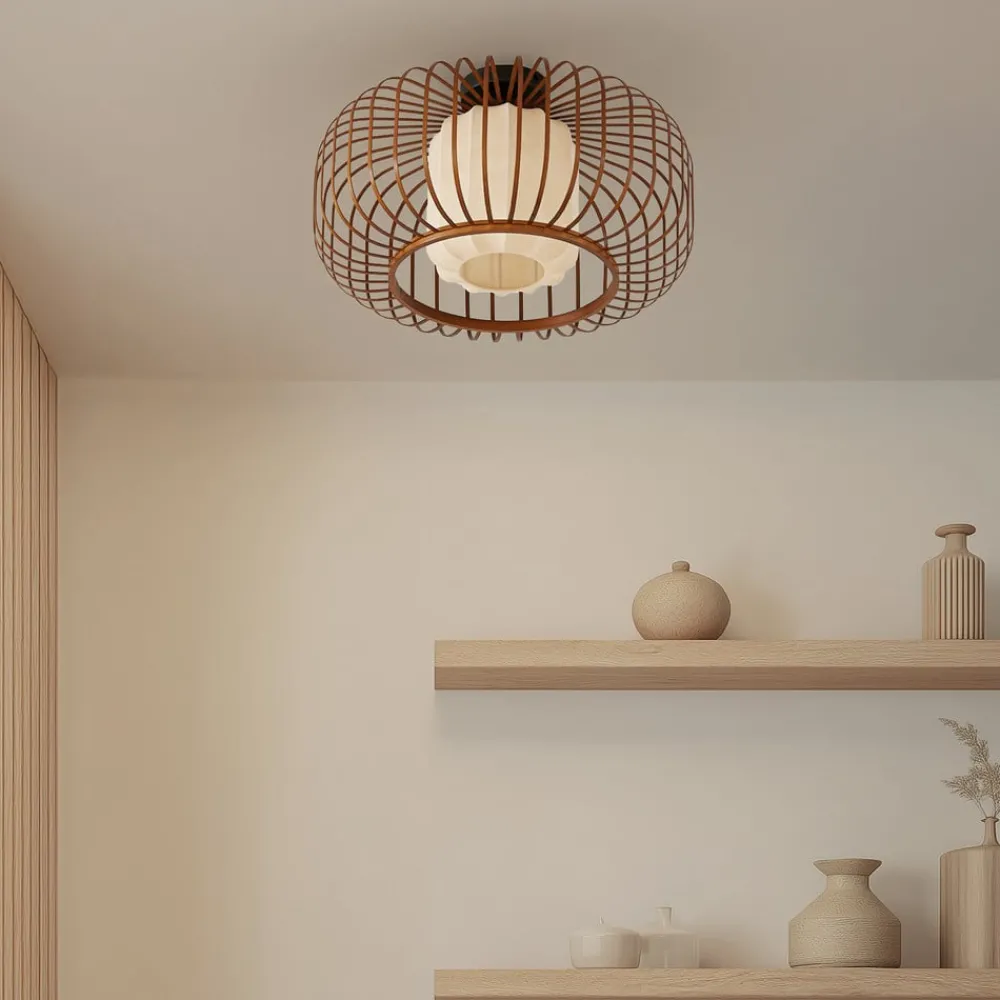 Lindby Loftlamper|Pendellamper > loftlampe Davella, Ø 50 cm, bambus, tekstil