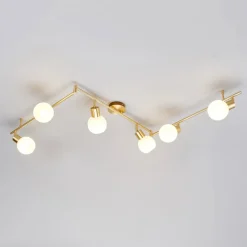 Lindby Loftlamper|Pendellamper > loftlampe Elaina, 180 cm, 6 lyskilder, messing, glas, E14