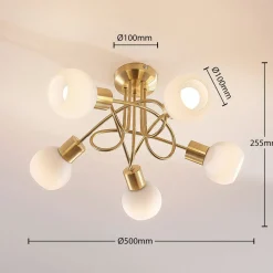 Loftlamper|Pendellamper ^ Lindby loftlampe Elaina, Ø50cm, 5 lyskilder, messing, glas, E14