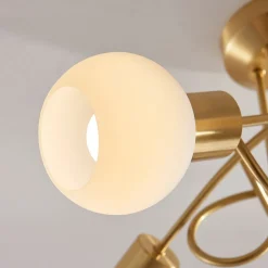 Loftlamper|Pendellamper ^ Lindby loftlampe Elaina, Ø50cm, 5 lyskilder, messing, glas, E14