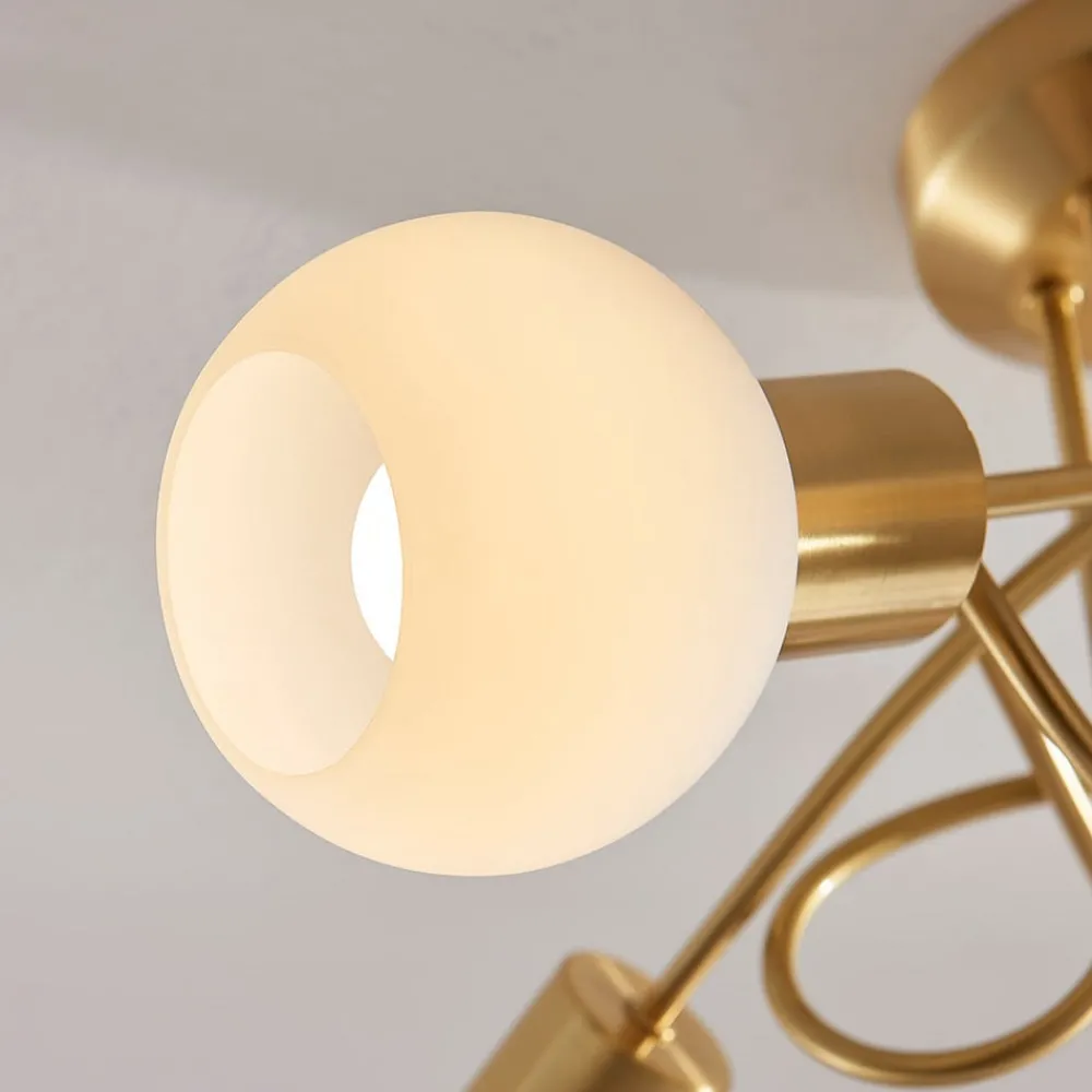 Loftlamper|Pendellamper ^ Lindby loftlampe Elaina, Ø50cm, 5 lyskilder, messing, glas, E14