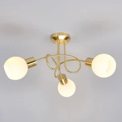Loftlamper|Loftlamper ^ Lindby loftlampe Elaina, Ø52cm, 3 lyskilder, messing, glas, E14