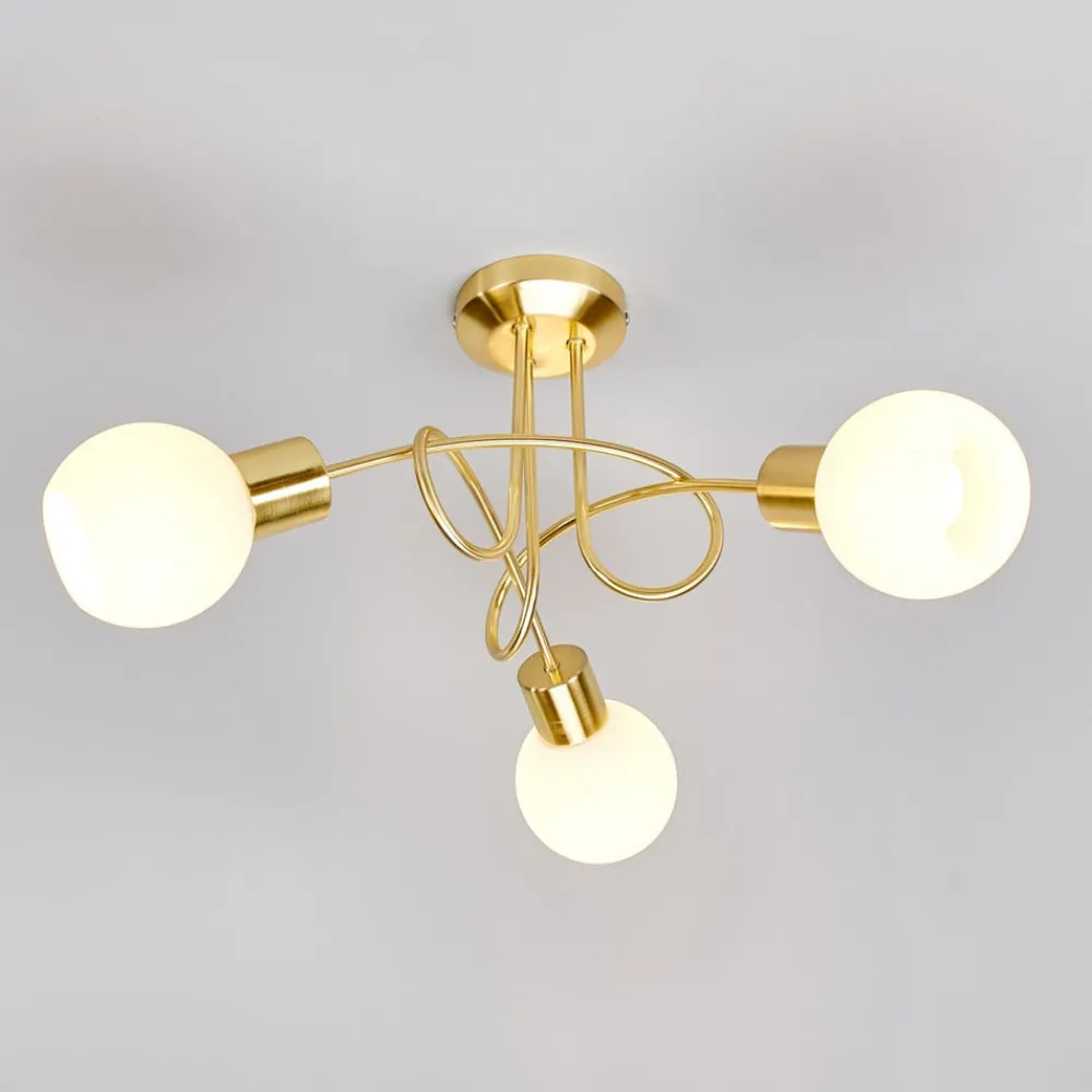 Loftlamper|Loftlamper ^ Lindby loftlampe Elaina, Ø52cm, 3 lyskilder, messing, glas, E14