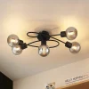 Loftlamper|Loftlamper ^ Lindby loftlampe Elaina, 66 cm, 5 lyskilder, sort/røget, E14