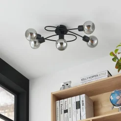Loftlamper|Loftlamper ^ Lindby loftlampe Elaina, 66 cm, 5 lyskilder, sort/røget, E14