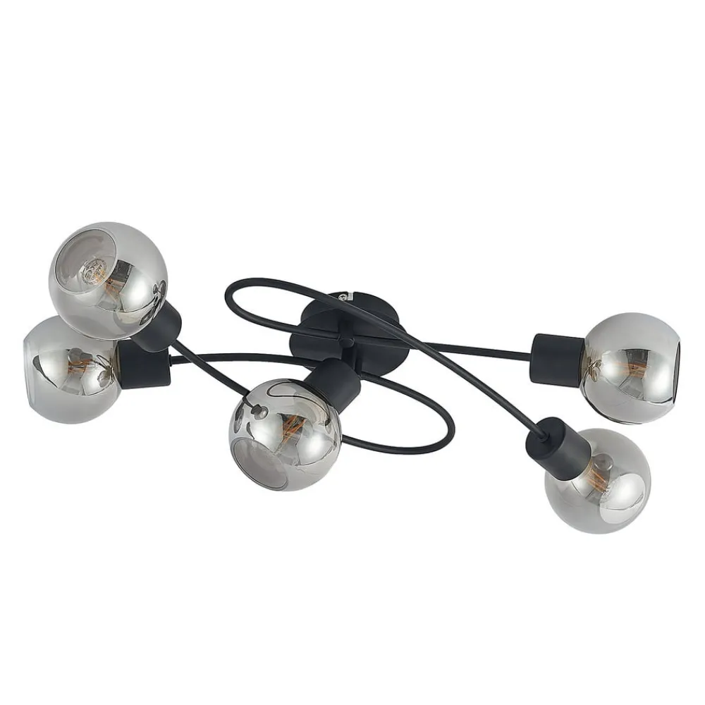 Loftlamper|Loftlamper ^ Lindby loftlampe Elaina, 66 cm, 5 lyskilder, sort/røget, E14