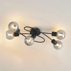Loftlamper|Loftlamper ^ Lindby loftlampe Elaina, 66 cm, 5 lyskilder, sort/røget, E14