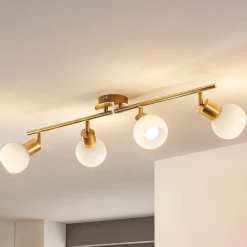 Lindby Gang|Loftlamper > loftlampe Elaina, 70 cm, 4 lyskilder, messing, glas, E14