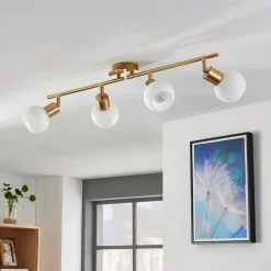Lindby Gang|Loftlamper > loftlampe Elaina, 70 cm, 4 lyskilder, messing, glas, E14