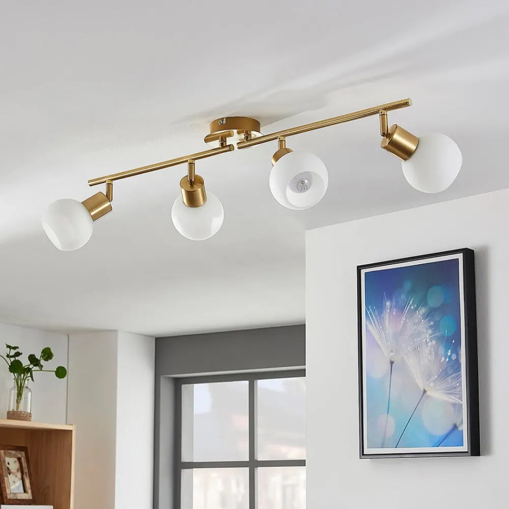 Lindby Gang|Loftlamper > loftlampe Elaina, 70 cm, 4 lyskilder, messing, glas, E14