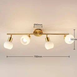 Lindby Gang|Loftlamper > loftlampe Elaina, 70 cm, 4 lyskilder, messing, glas, E14