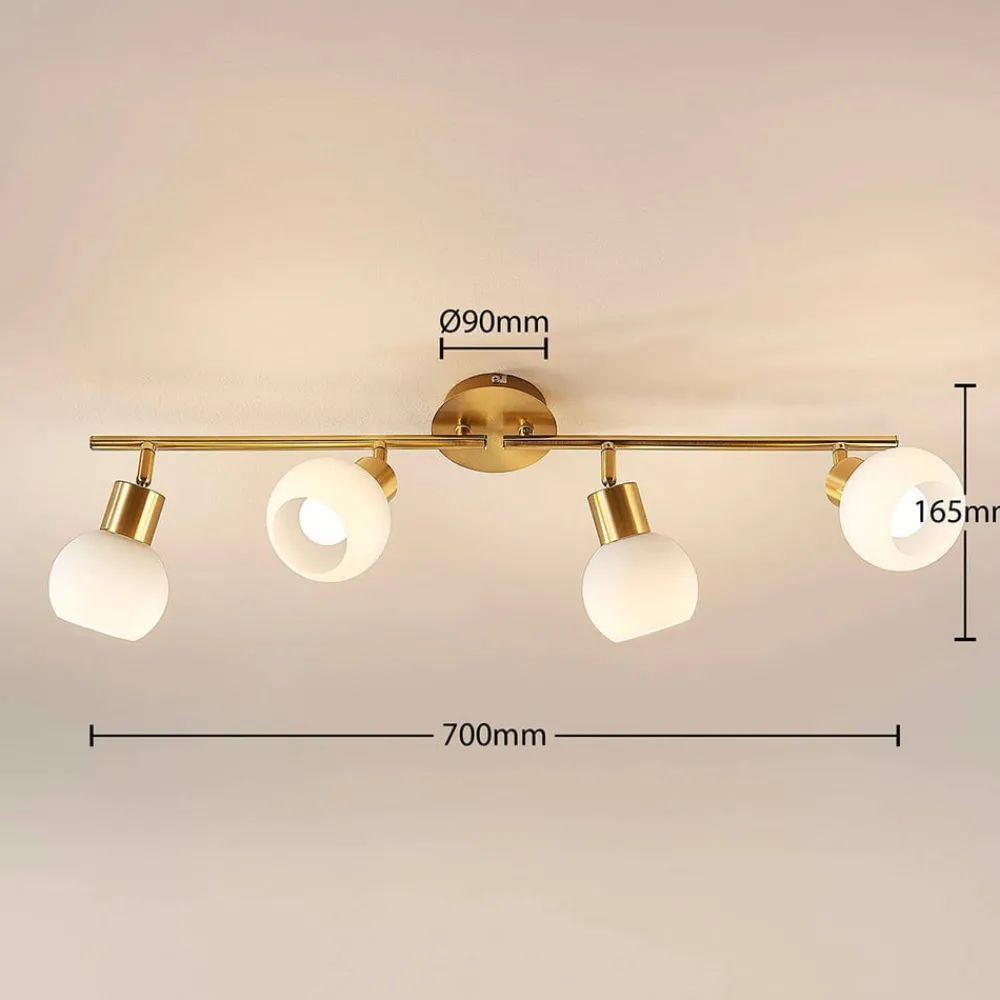 Lindby Gang|Loftlamper > loftlampe Elaina, 70 cm, 4 lyskilder, messing, glas, E14