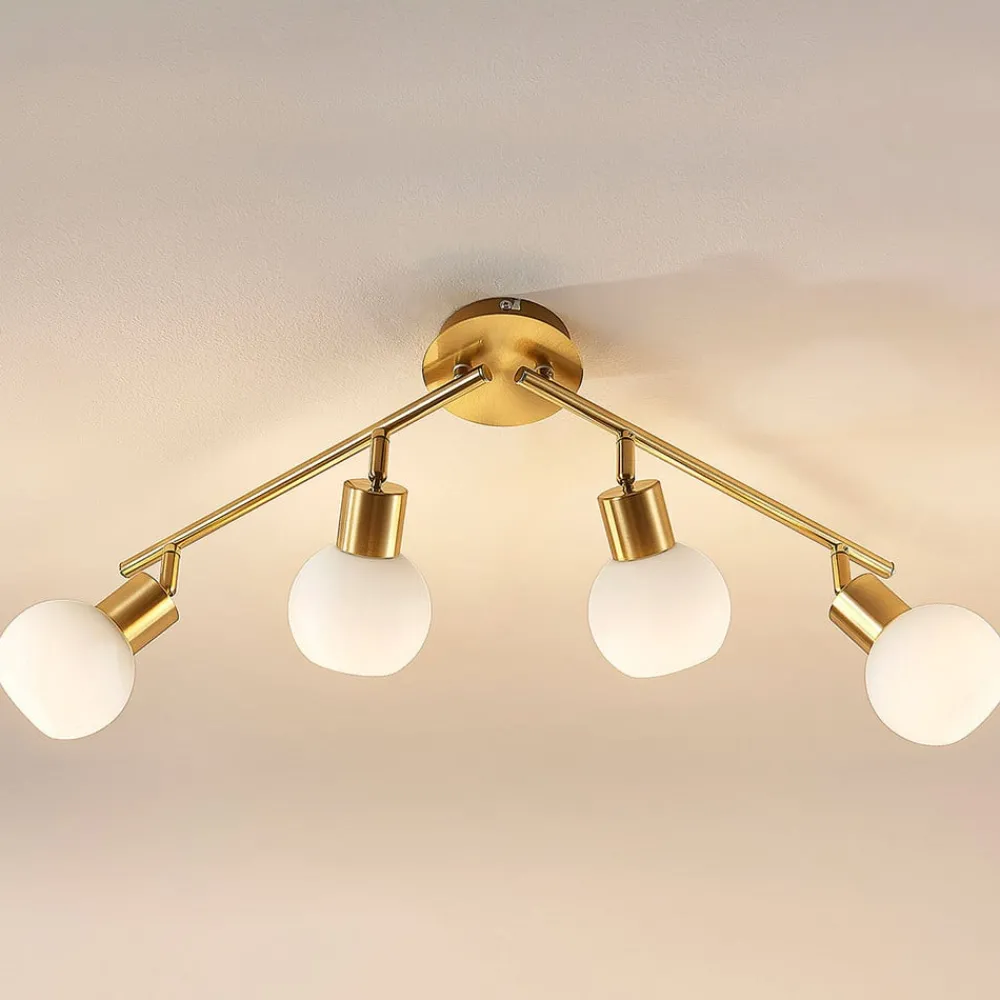 Lindby Gang|Loftlamper > loftlampe Elaina, 70 cm, 4 lyskilder, messing, glas, E14