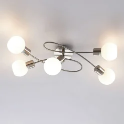 Lindby Gang|Loftlamper > loftlampe Elaina, 65 cm, 5 lyskilder, nikkel, glas, E14