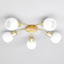 Gang|Loftlamper ^ Lindby loftlampe Elaina, Ø54cm, 5 lyskilder, messing, glas, E14
