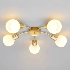 Gang|Loftlamper ^ Lindby loftlampe Elaina, Ø54cm, 5 lyskilder, messing, glas, E14