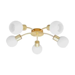 Gang|Loftlamper ^ Lindby loftlampe Elaina, Ø54cm, 5 lyskilder, messing, glas, E14