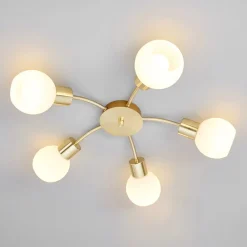 Gang|Loftlamper ^ Lindby loftlampe Elaina, Ø54cm, 5 lyskilder, messing, glas, E14