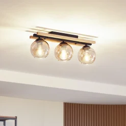 Lindby Gang|Loftlamper > loftlampe Enrique, amber, 3 lyskilder, glas, træ, E27