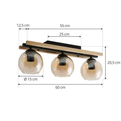 Lindby Gang|Loftlamper > loftlampe Enrique, amber, 3 lyskilder, glas, træ, E27