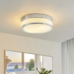 Lindby Loftlamper|Loftlamper > Loftlampe Flavi, Ø 28 cm, krom, glas, IP44, E27