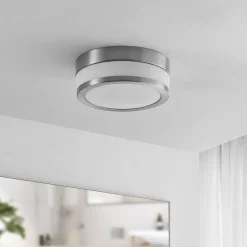Lindby Loftlamper > Loftlampe Flavi, Ø 23 cm, nikkel, glas, IP44, E27