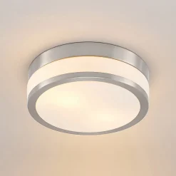 Loftlamper ^ Lindby Loftlampe Flavi, Ø 28 cm, nikkel, glas, IP44, E27