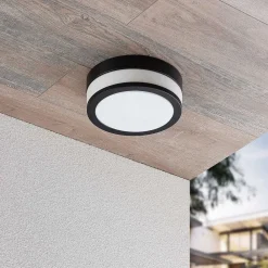 Lindby Gang|Loftlamper > loftlampe Flavi, Ø 23 cm, sort, glas, IP44, E27